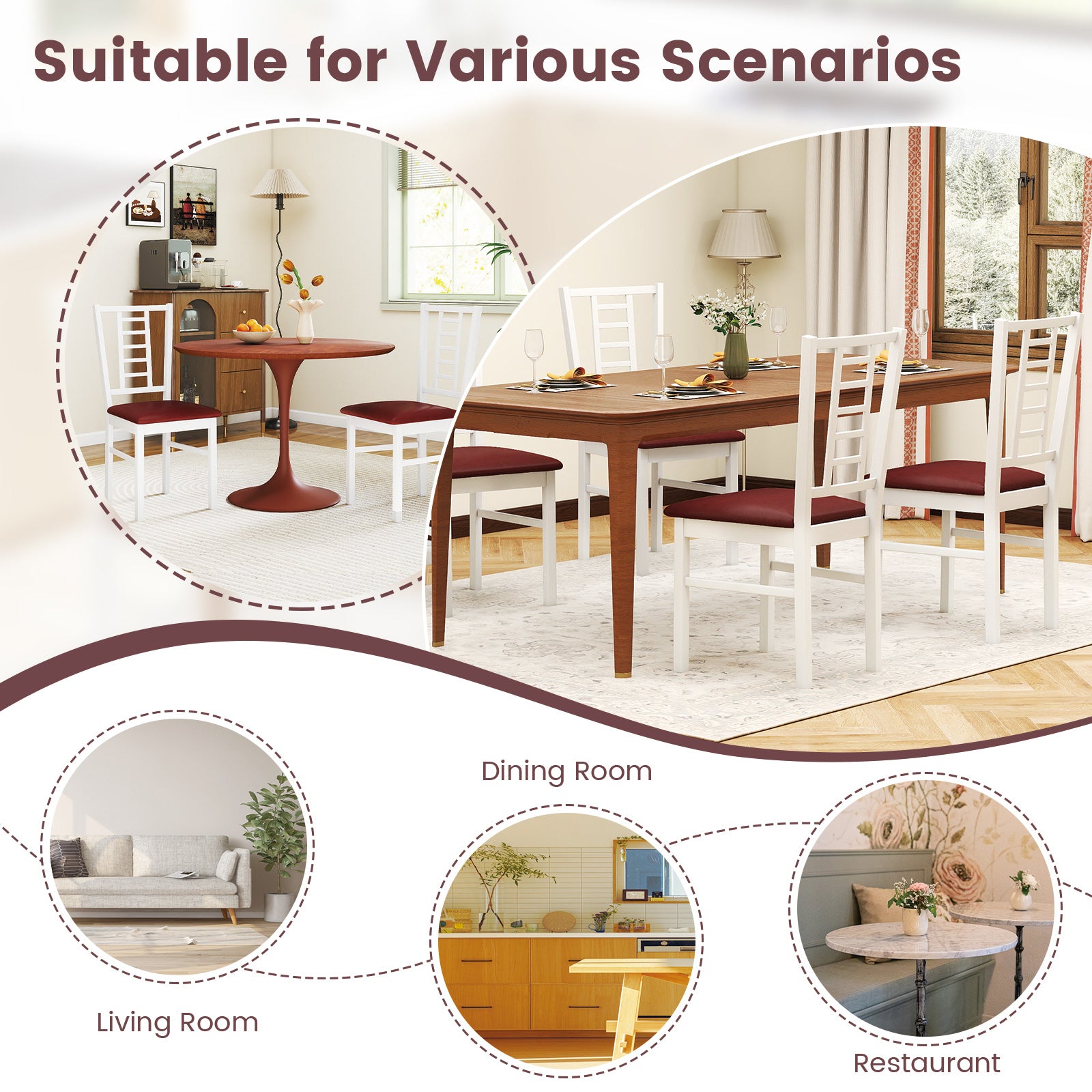 PU Leather Upholstered Wood Dining Chairs Set of 4, White Dining Chairs at Gallery Canada