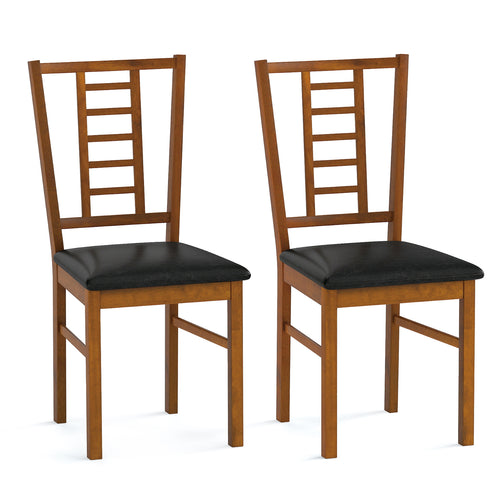 PU Leather Upholstered Wood Dining Chairs Set of 2, Walnut