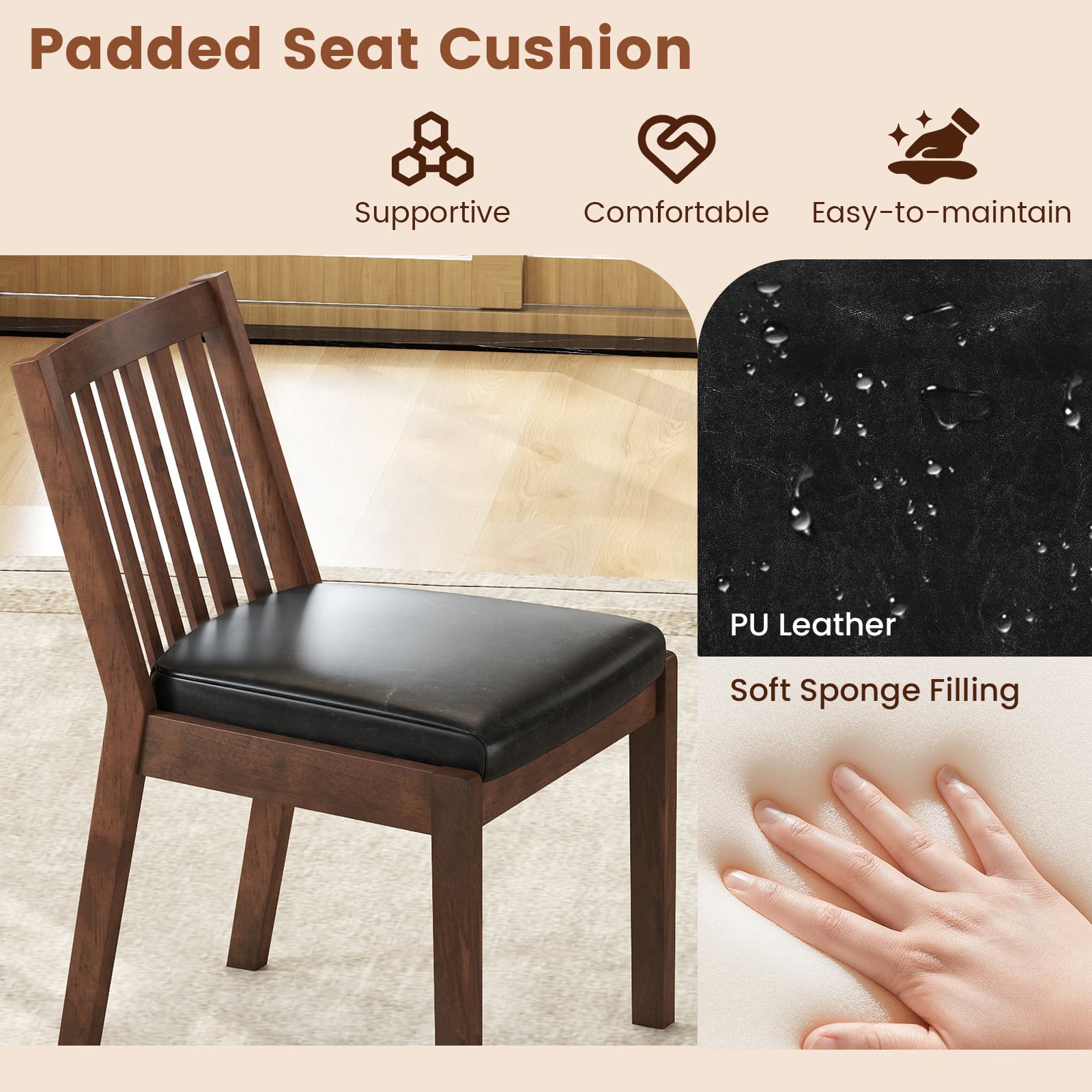 PU Leather Upholstered Dining Chair with Padded Seat Set of 2, Espresso Dining Chairs at Gallery Canada