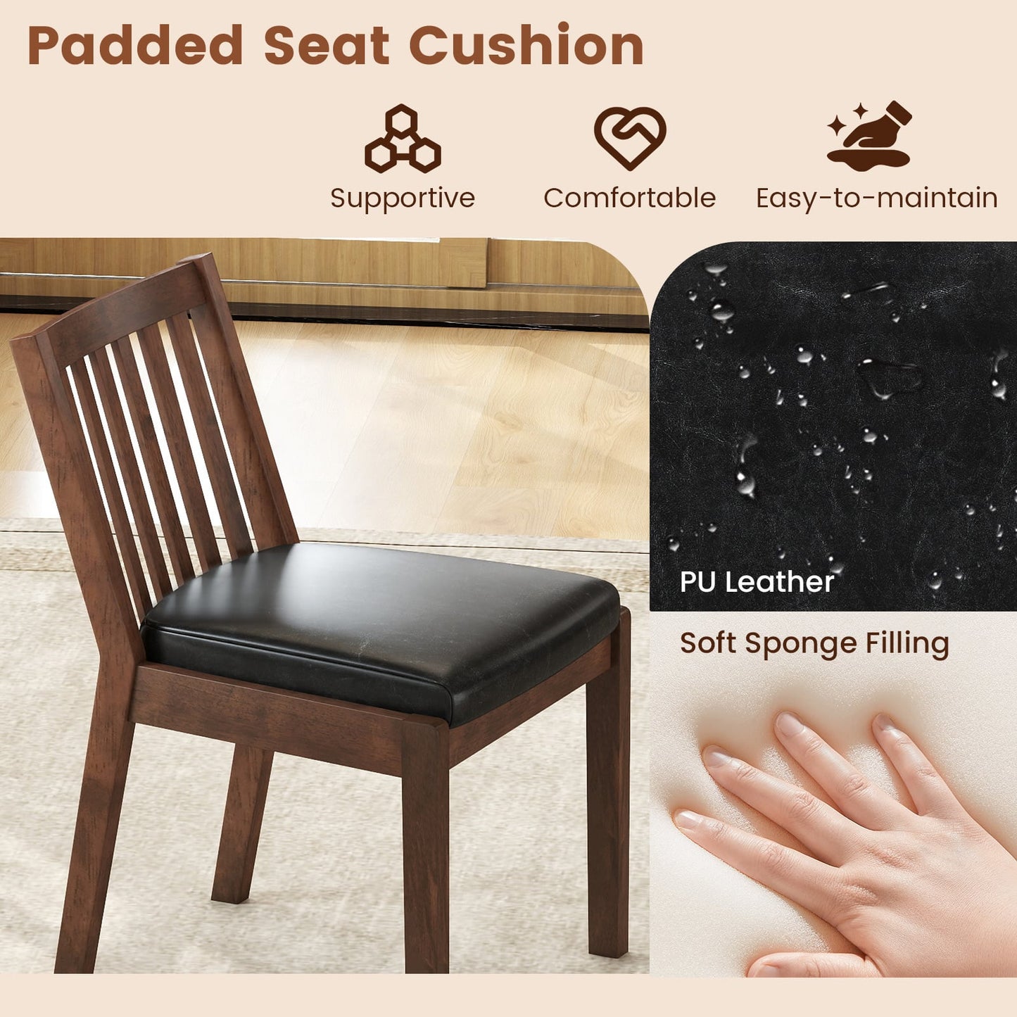 PU Leather Upholstered Dining Chair with Padded Seat Set of 2, Espresso Dining Chairs at Gallery Canada