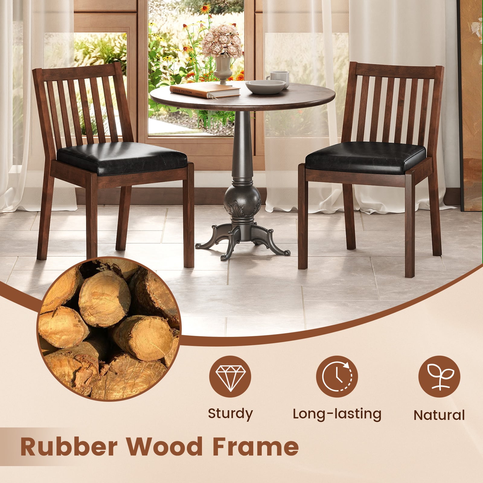 PU Leather Upholstered Dining Chair with Padded Seat Set of 2, Espresso Dining Chairs at Gallery Canada