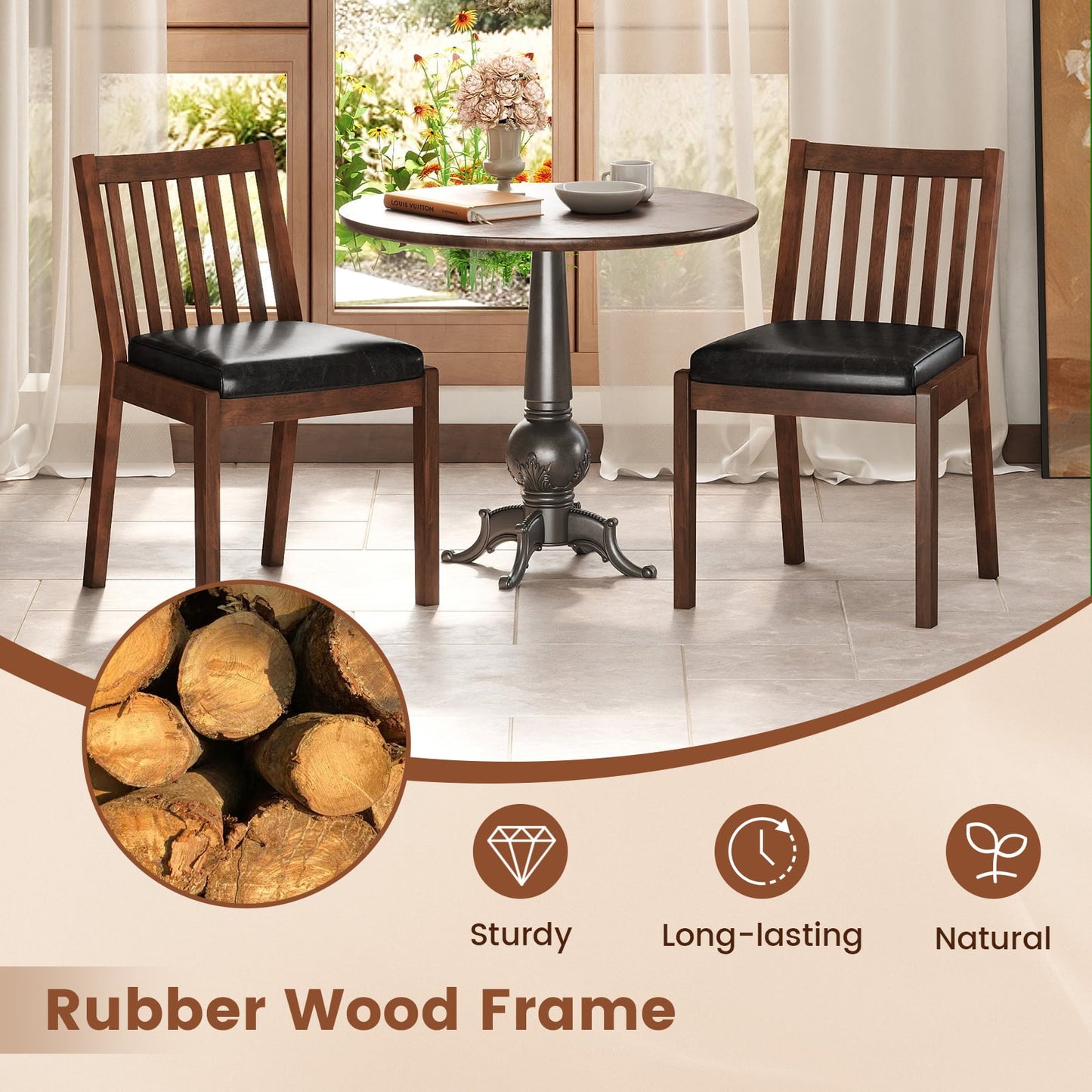 PU Leather Upholstered Dining Chair with Padded Seat Set of 2, Espresso Dining Chairs at Gallery Canada