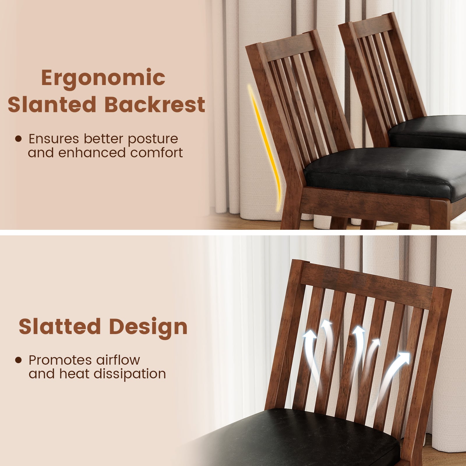 PU Leather Upholstered Dining Chair with Padded Seat Set of 2, Espresso Dining Chairs at Gallery Canada