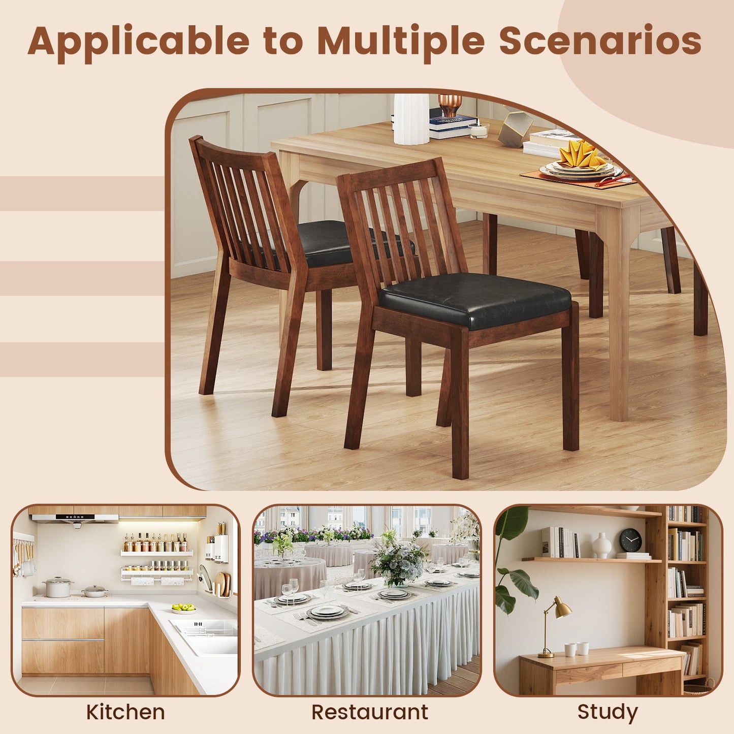 PU Leather Upholstered Dining Chair with Padded Seat Set of 2, Espresso Dining Chairs at Gallery Canada