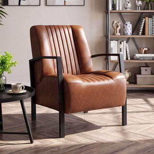 PU Leather Armchair With Padded Seat, Brown