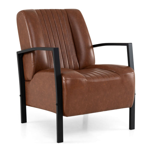 PU Leather Armchair With Padded Seat, Brown