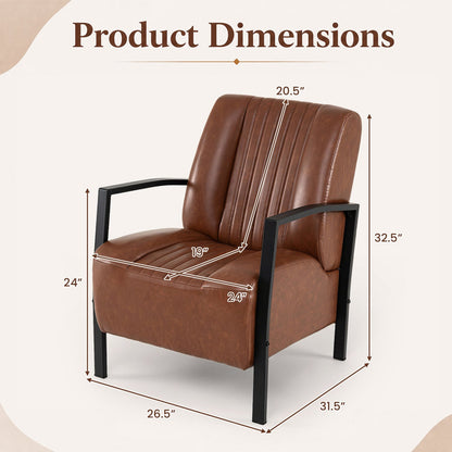 PU Leather Armchair With Padded Seat, Brown