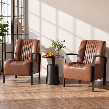 PU Leather Armchair With Padded Seat, Brown