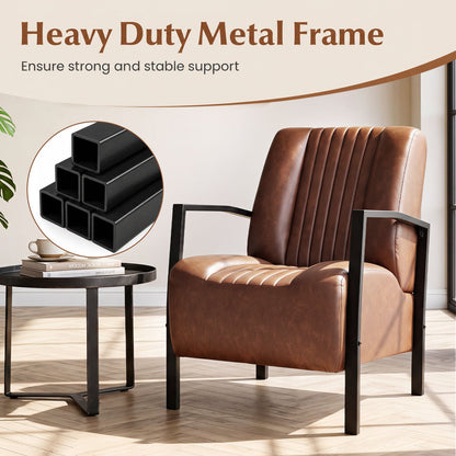PU Leather Armchair With Padded Seat, Brown