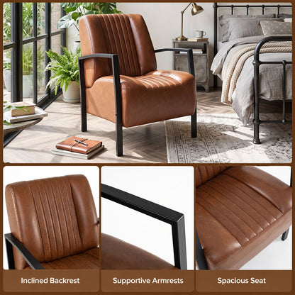 PU Leather Armchair With Padded Seat, Brown