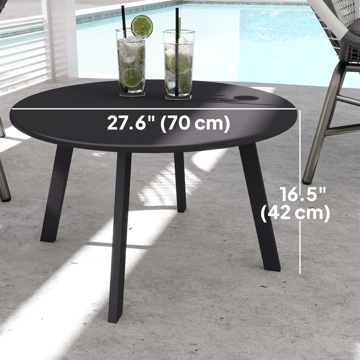 Table d'appoint extérieure ronde, cadre en métal, patins antidérapants, noir