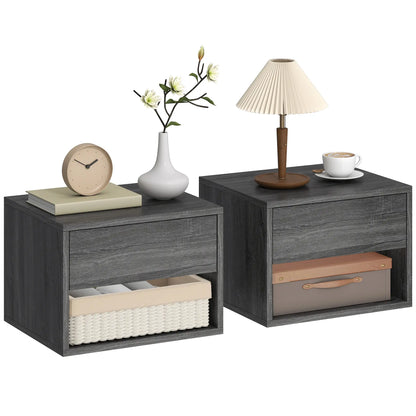 Floating Nightstand Set Of 2, Wall Mounted Bedside Table With Drawer, Grey Bedside Tables at Gallery Canada