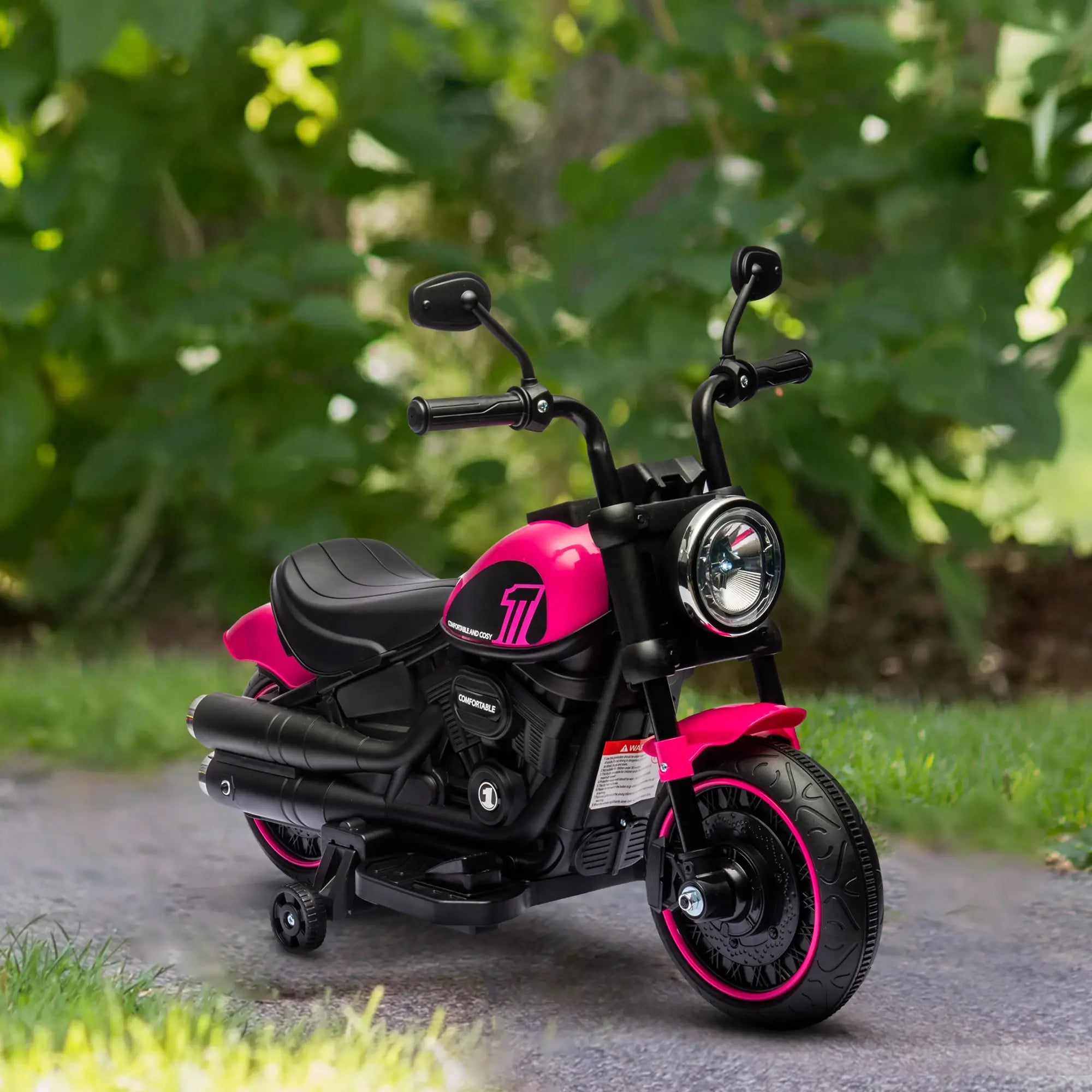 6V Kids Motorcycle with Training Wheels, Pink Electric Motorcycles at Gallery Canada