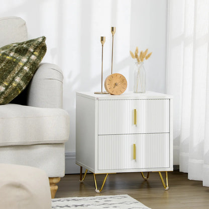 Modern Nightstand, 2 Drawers, Metal Legs, Bedroom Living Room, White Bedside Tables at Gallery Canada