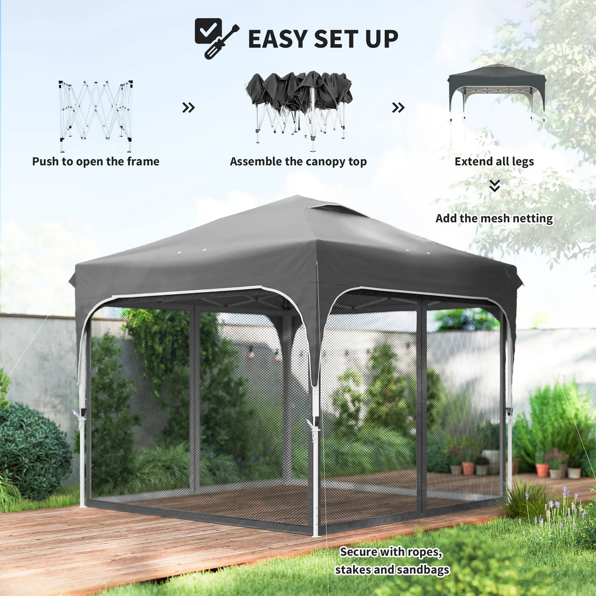 10 x 10 ft Pop Up Canopy Tent With Mosquito Netting, UPF 50+, Dark Grey Pop Up Canopies at Gallery Canada