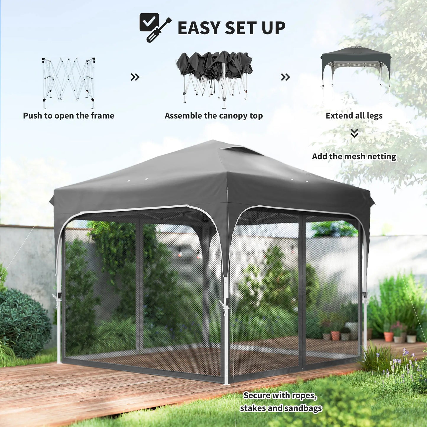 10 x 10 ft Pop Up Canopy Tent With Mosquito Netting, UPF 50+, Dark Grey Pop Up Canopies at Gallery Canada