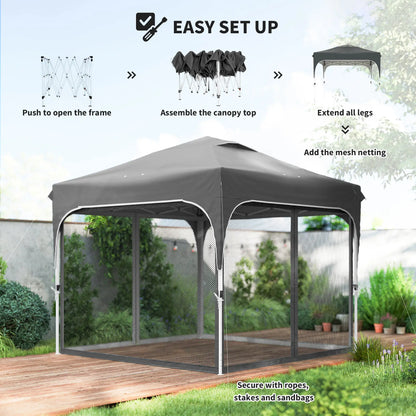 10 x 10 ft Pop Up Canopy Tent With Mosquito Netting, UPF 50+, Dark Grey Pop Up Canopies at Gallery Canada