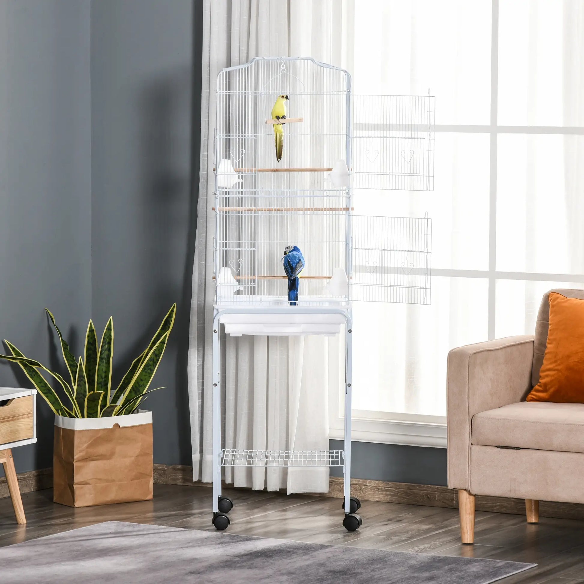 62" Rolling Bird Cage, Cockatoo House, Play Top, Storage Shelf, Wheels, White Bird Cages at Gallery Canada