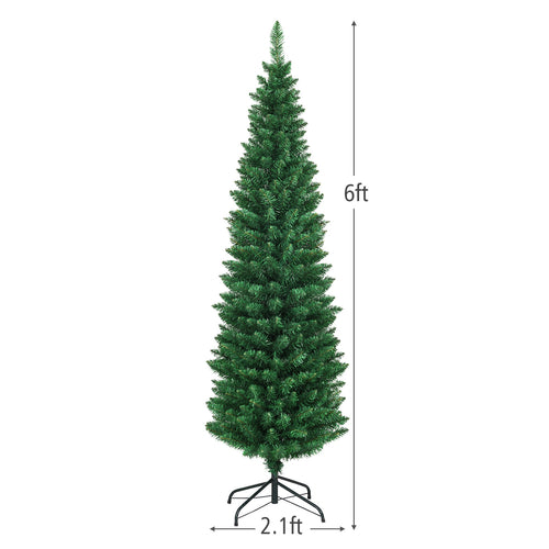 PVC Artificial Slim Pencil Christmas Tree, 6', Green