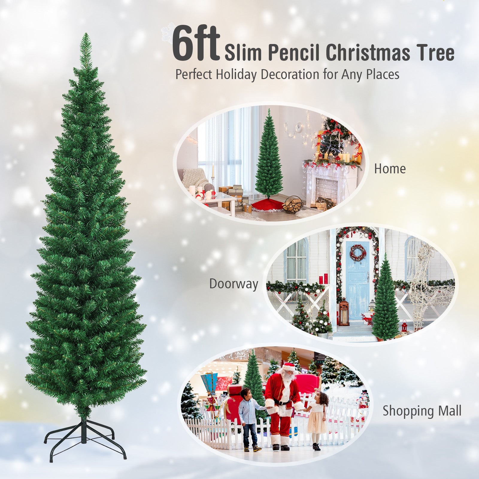 PVC Artificial Slim Pencil Christmas Tree, 6', Green Christmas Tree at Gallery Canada