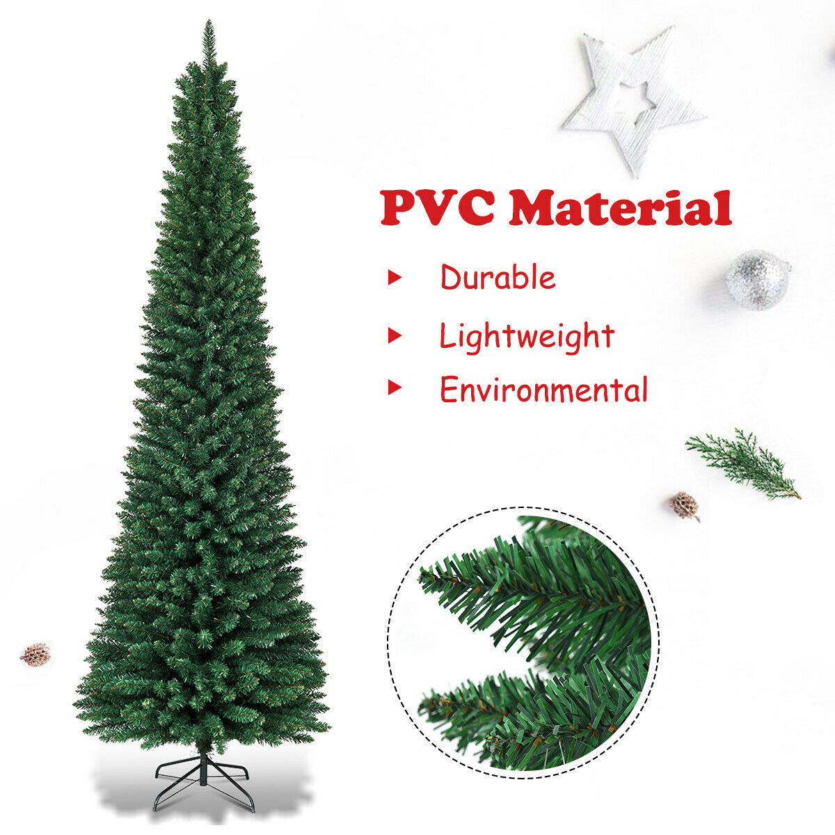 PVC Artificial Slim Pencil Christmas Tree, 7', Green Christmas Tree at Gallery Canada