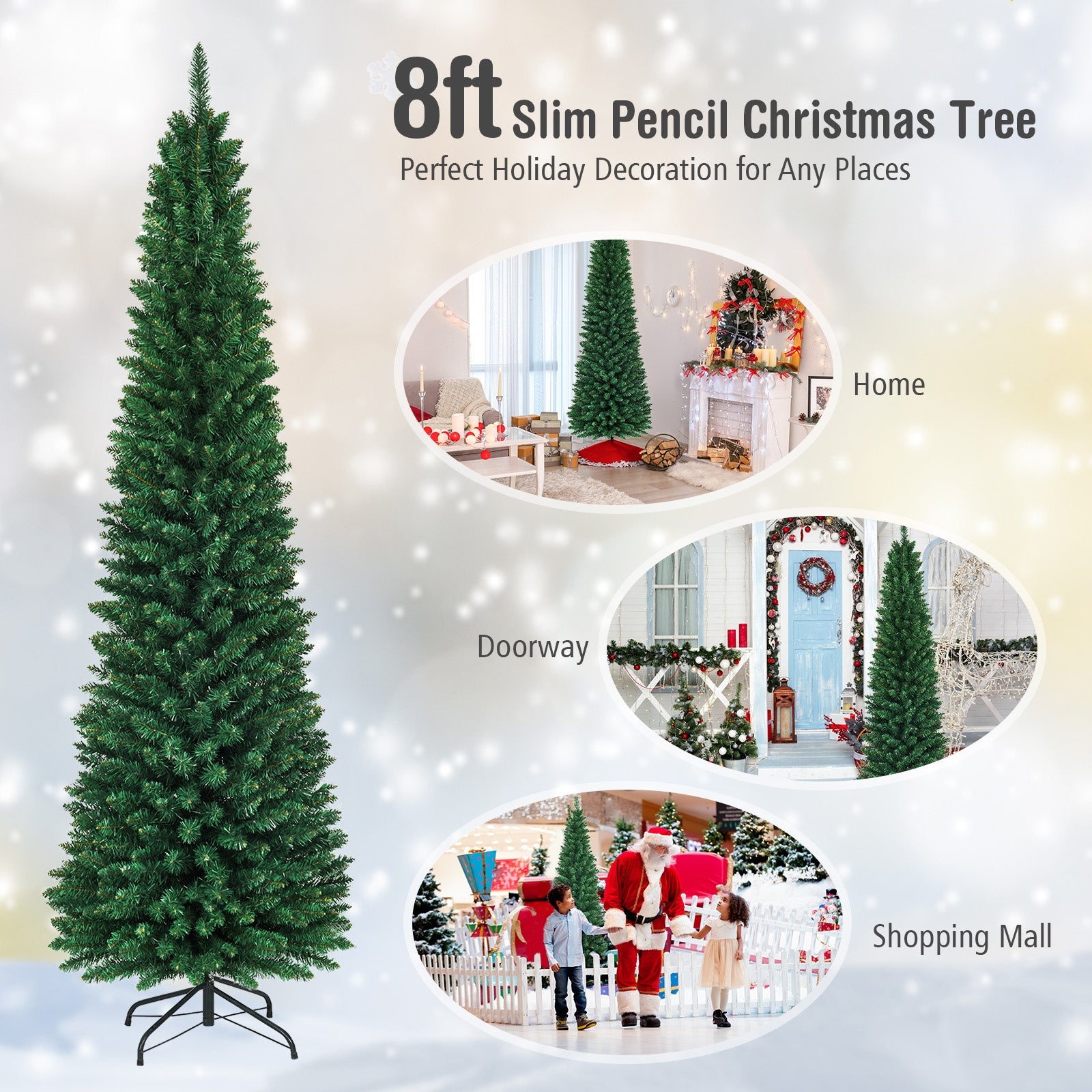 PVC Artificial Slim Pencil Christmas Tree, 8 Feet, Green Christmas Tree at Gallery Canada