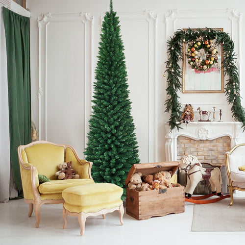 PVC Artificial Slim Pencil Christmas Tree, 9', Green