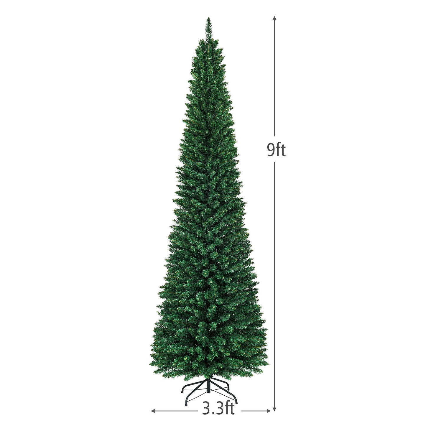 PVC Artificial Slim Pencil Christmas Tree, 9', Green