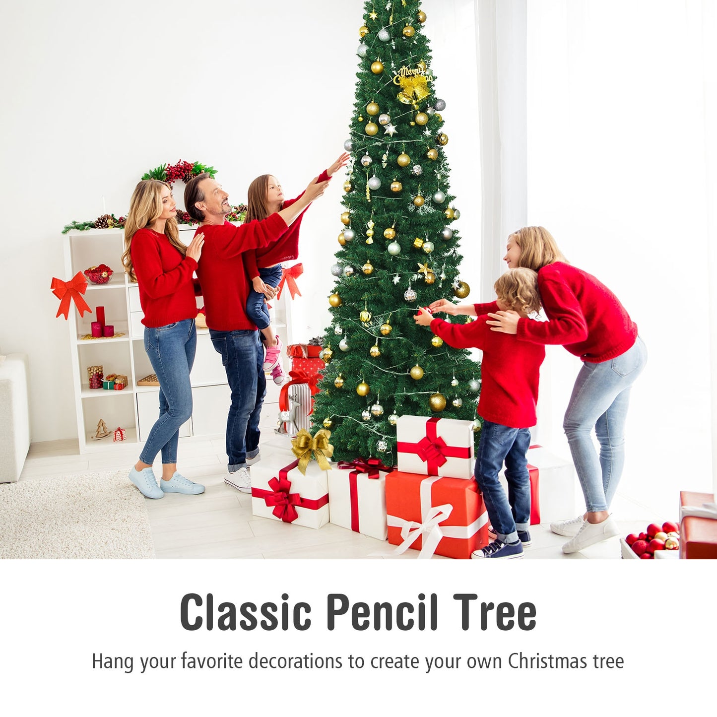 PVC Artificial Slim Pencil Christmas Tree, 9', Green