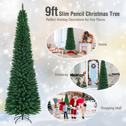 PVC Artificial Slim Pencil Christmas Tree, 9', Green