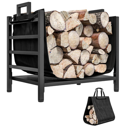 Outdoor Firewood Rack With Log Carrier, Heavy Duty Steel, Black Firewood Racks at Gallery Canada