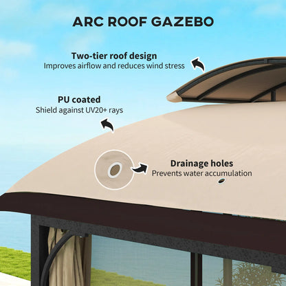 11' x 13' Patio Gazebo, Double Roof Canopy with Netting, Galvanized Frame, Khaki Gazebos at Gallery Canada