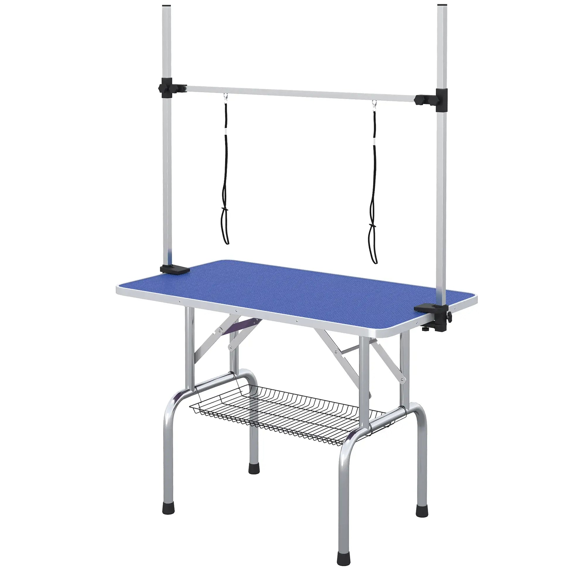 Adjustable Dog Grooming Table, 2 Safety Slings, Storage Basket, Blue Dog Grooming Tables at Gallery Canada