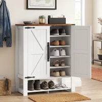5 Tier Shoe Cabinet, Rustic White, Open Cubby Storage, Rustic White