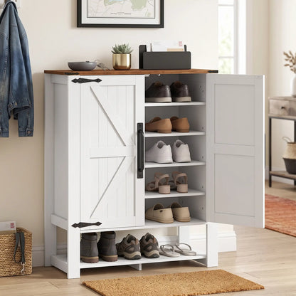 5 Tier Shoe Cabinet, Rustic White, Open Cubby Storage, Rustic White
