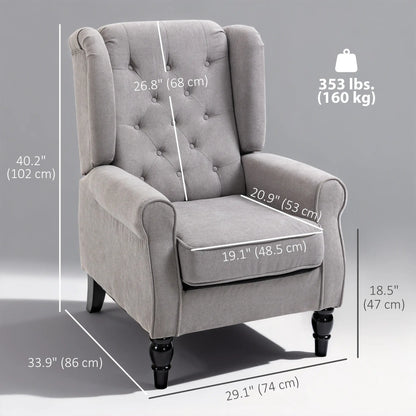 Fabric Accent Chair, Button Tufted Armchair, Modern Living Room, Wood Legs, Grey Accent Chairs at Gallery Canada