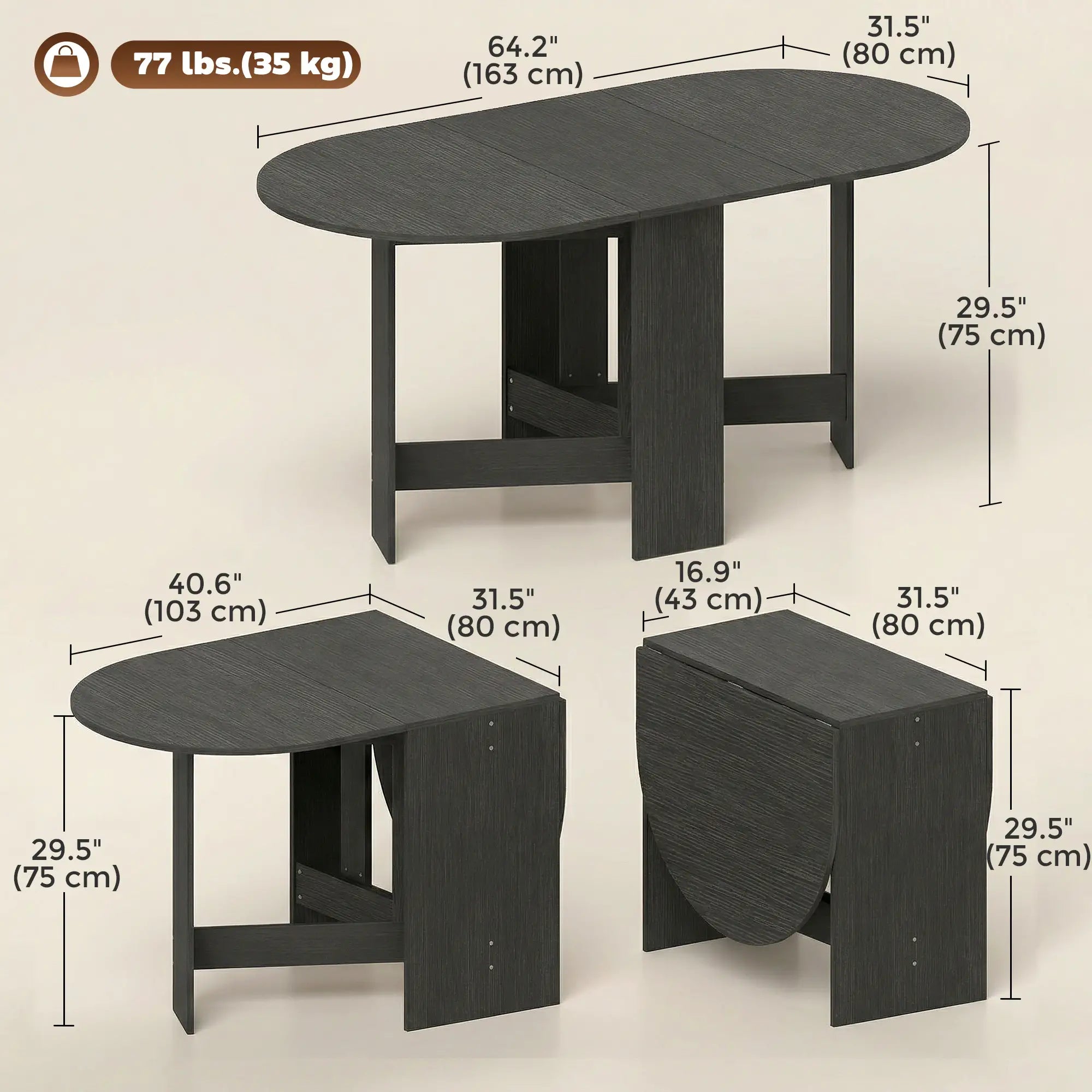 Oval Folding Dining Table, Drop Leaf Kitchen Table, Black Dining Tables at Gallery Canada