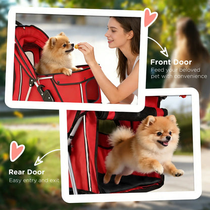Foldable Pet Stroller, 360° Swivel Wheels, Reflective Strips, Red Dog Bike Trailers & Strollers at Gallery Canada