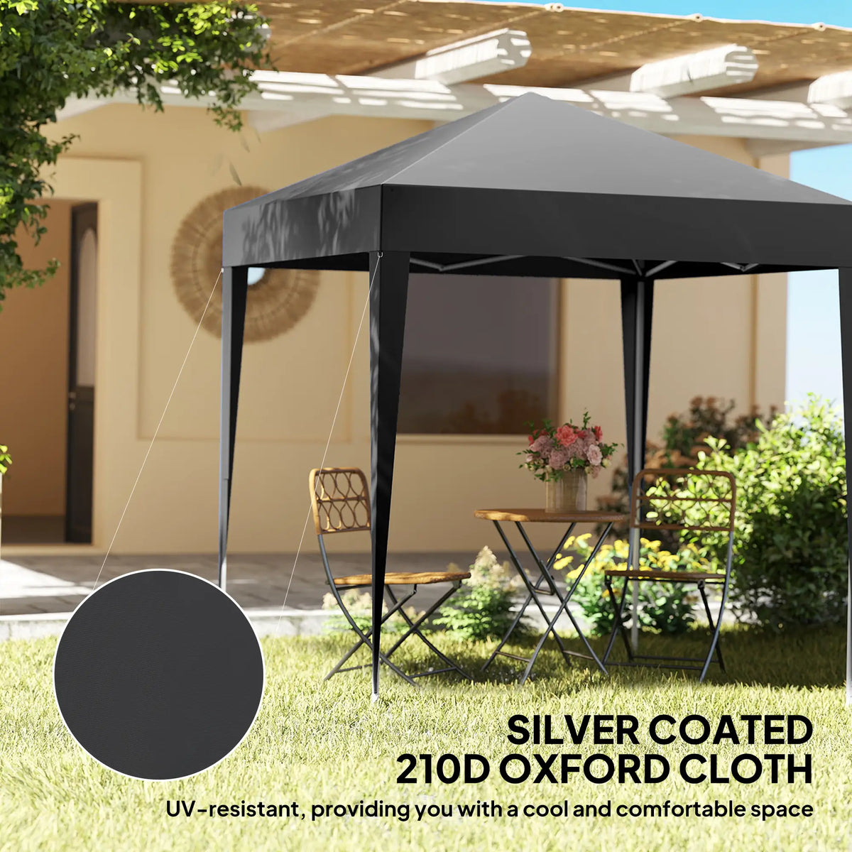 6.6'x6.6' Pop Up Canopy Tent, Instant Sun Shelter Gazebo, Black Pop Up Canopies at Gallery Canada