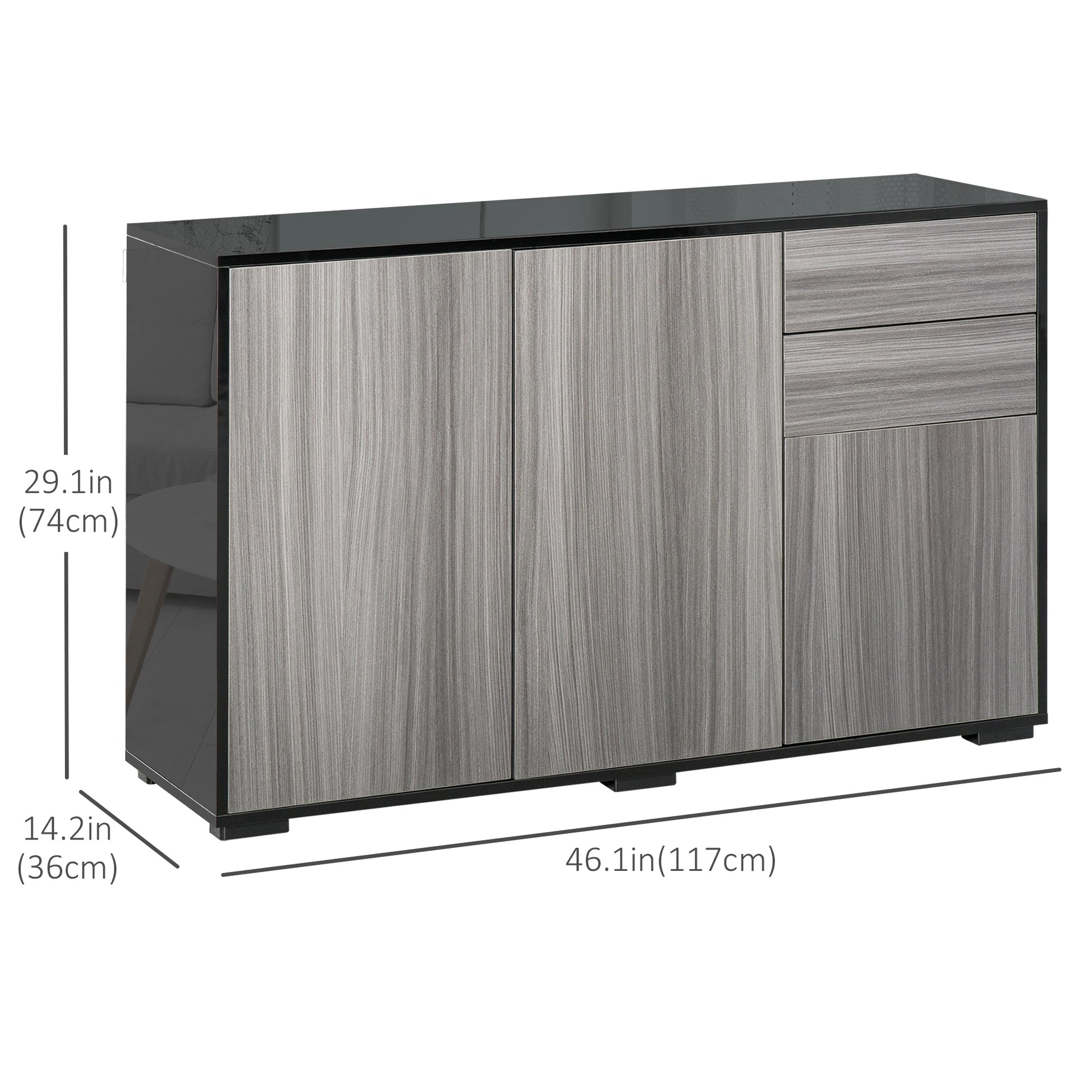 Modern Kitchen Sideboard, Coffee Bar Cabinet with 2 Drawers, Black Bar Cabinets at Gallery Canada