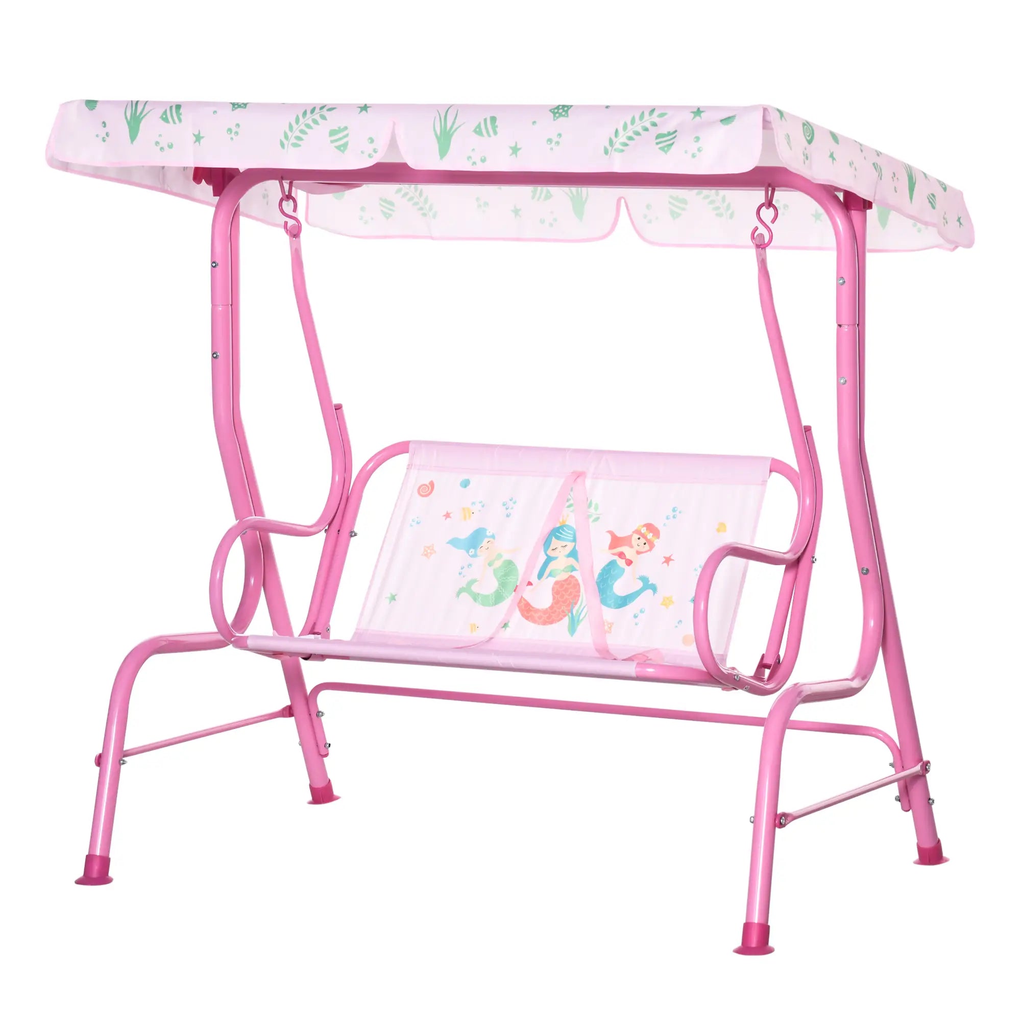 2-Seat Kids Porch Swing, Outdoor Chair with Canopy, Seat Belt, Mermaid, Pink Gym Sets & Swings at Gallery Canada