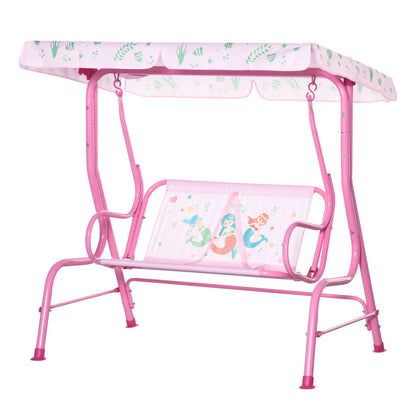 2-Seat Kids Porch Swing, Outdoor Chair with Canopy, Seat Belt, Mermaid, Pink Gym Sets & Swings at Gallery Canada
