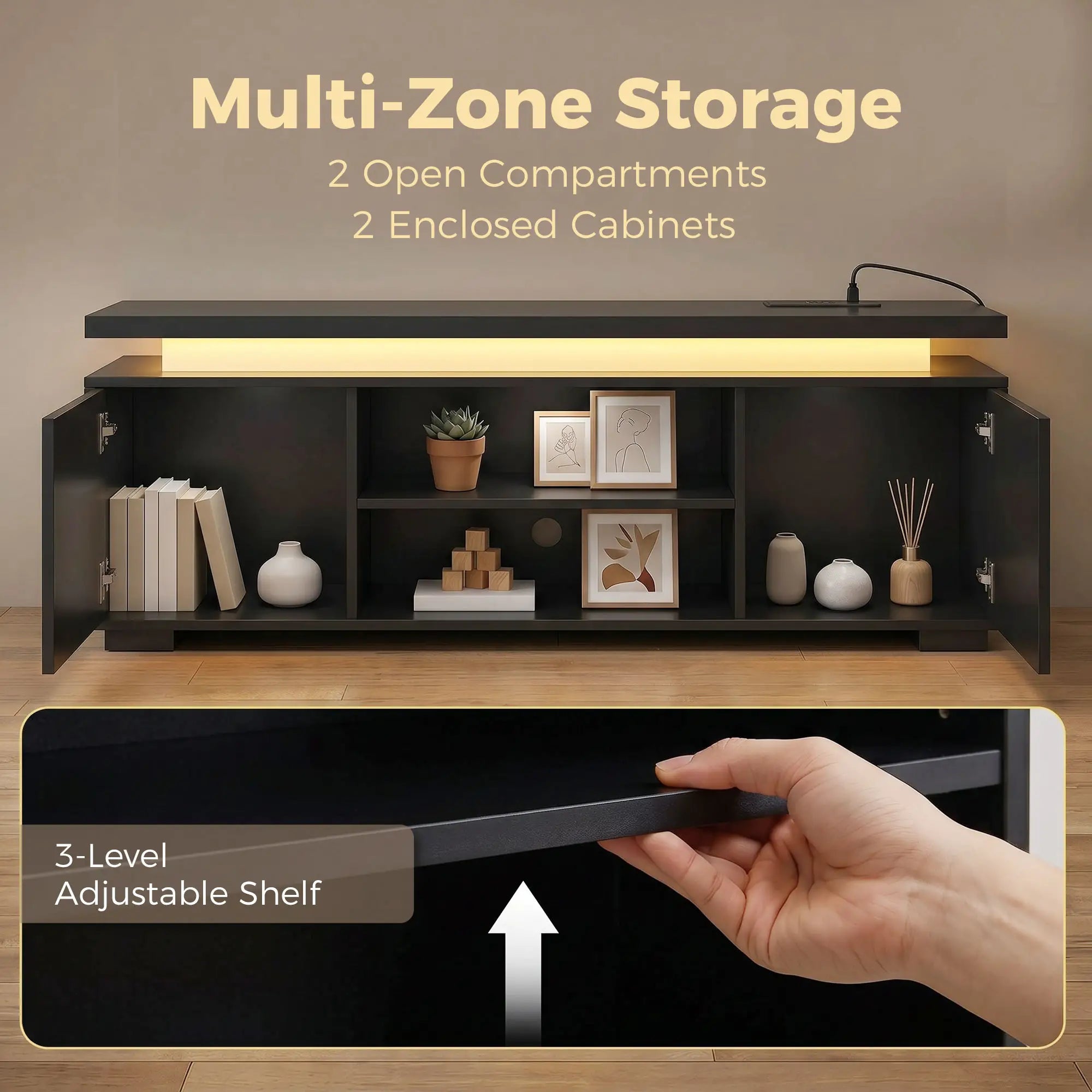 TV Stand For TVs Up To 60 Inch, Modern Entertainment Center With LED Lights, LED Lights TV Stands at Gallery Canada