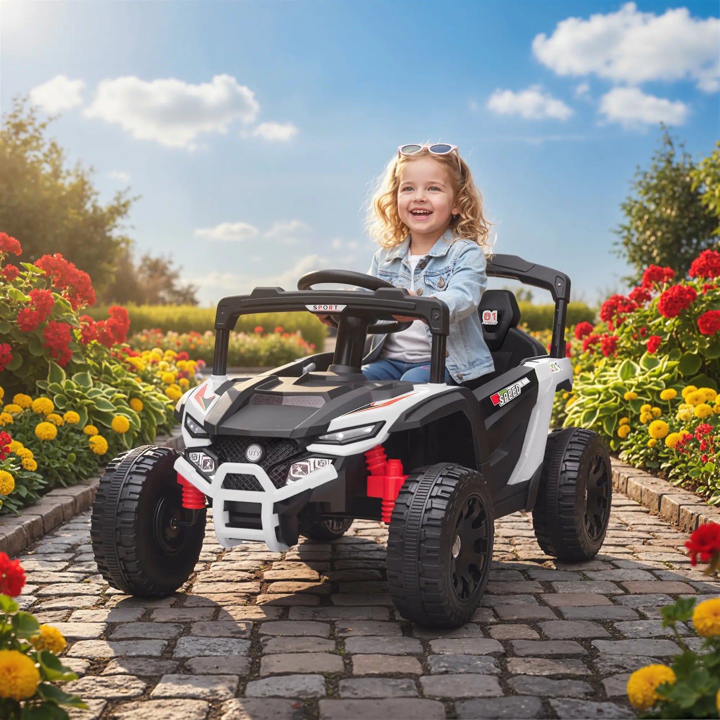 12V Kids Ride On Truck, Dual Motors, Rear Suspension, Remote Control, White Electric Toy Cars at Gallery Canada