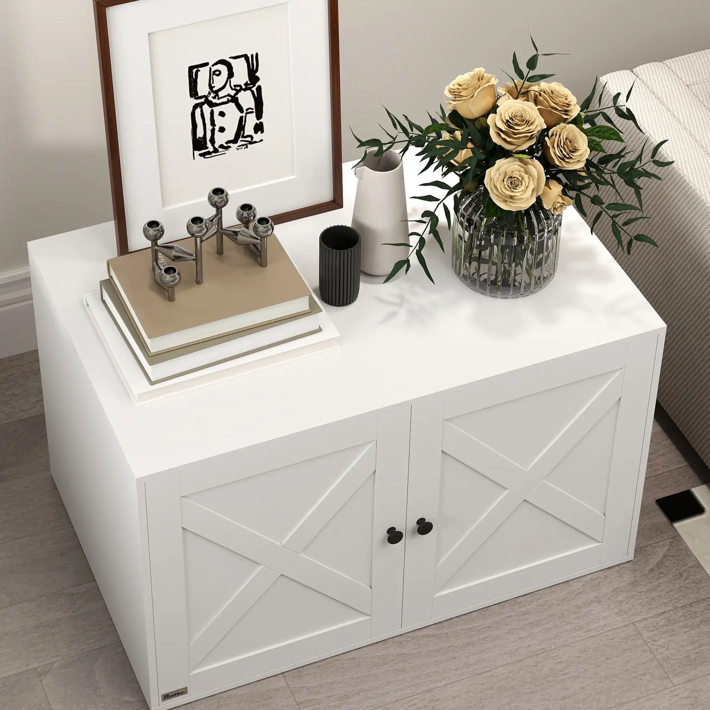 Cat Litter Box Enclosure, Double Doors, Handles, 31.5" x 21" x 20", White Cat Litter Box Enclosures at Gallery Canada