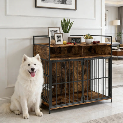 Dog Crate Furniture With Rotating Feeding Station, Rustic Brown Dog Cages & Crates at Gallery Canada