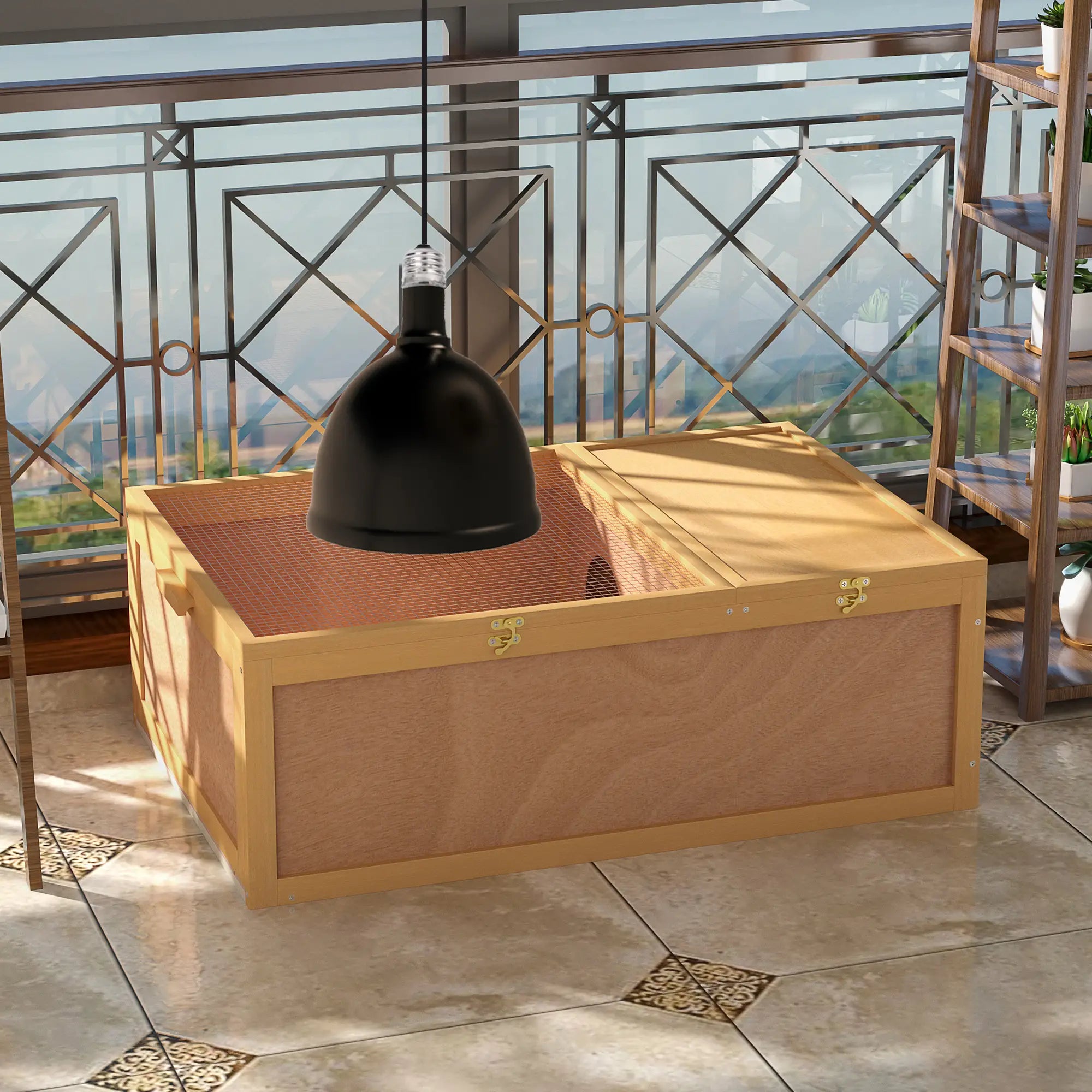 Wooden Tortoise Enclosure, Two Room Design, Indoor Use, 37