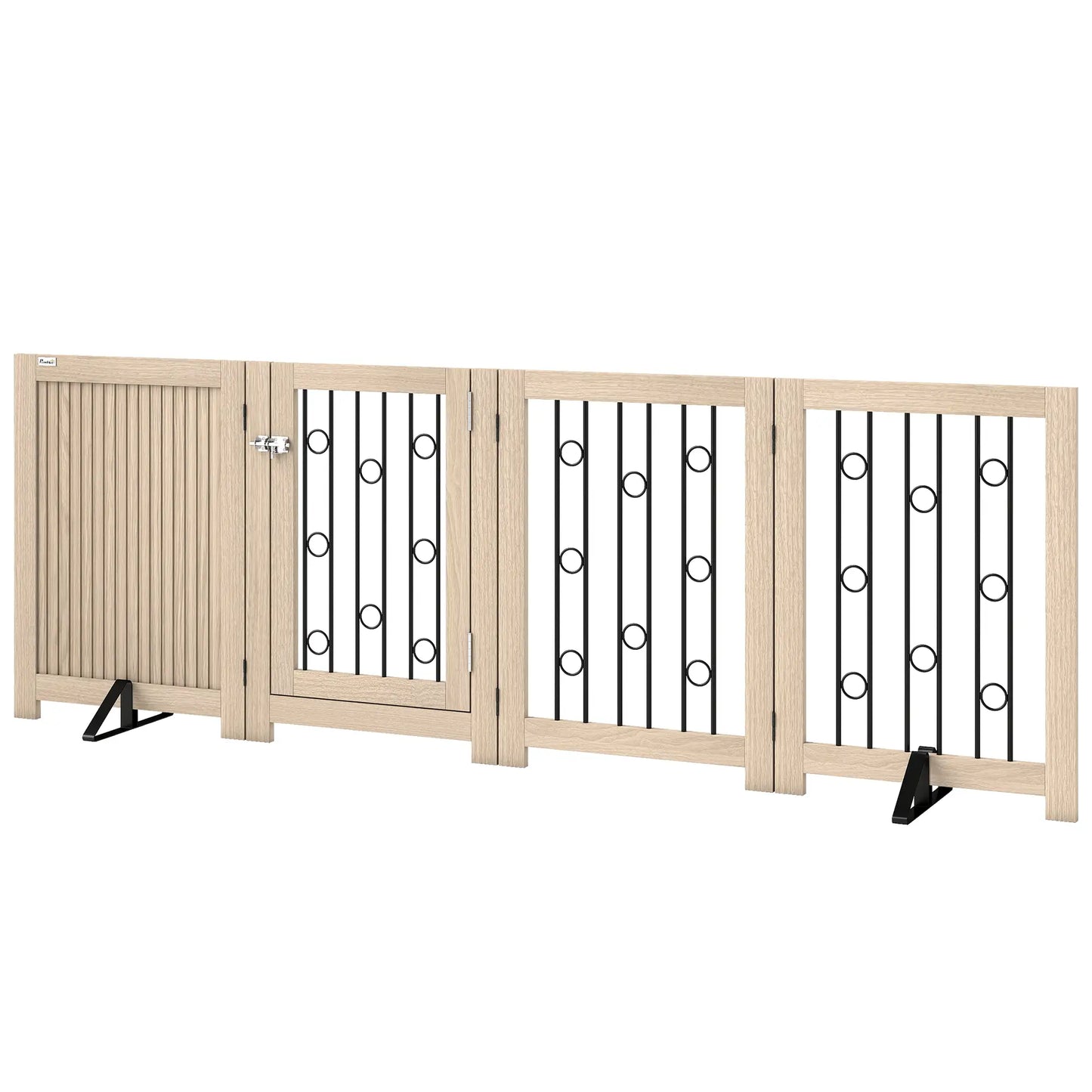 Wooden Foldable Dog Gate, 4 Panels, Walk-Through Door