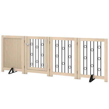 Wooden Foldable Dog Gate, 4 Panels, Walk-Through Door