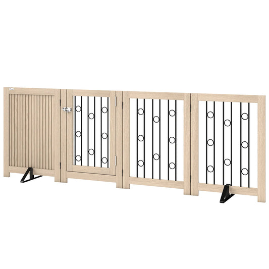 Wooden Foldable Dog Gate, 4 Panels, Walk-Through Door Pet Gates Oak, Black at Gallery Canada